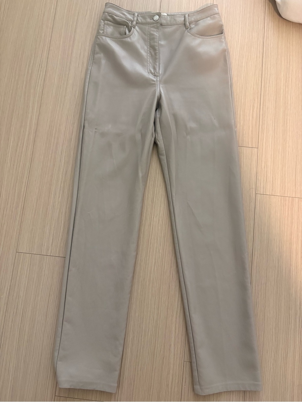 Aritzia Beige Faux Leather Straight-Leg Pants